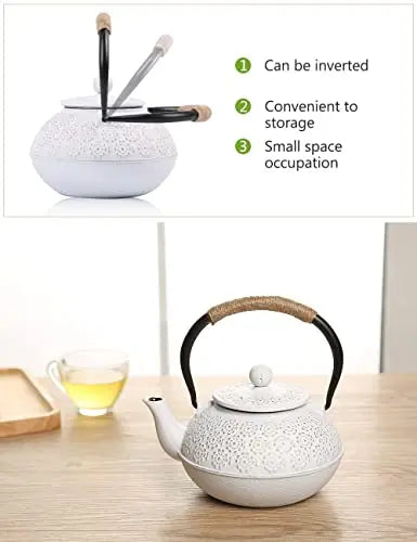 Sotya Cast Iron Teapot | Tetsubin Japanese Tea Kettle, 40 OZ - White Sotya
