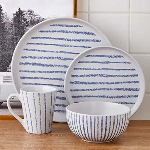 Stone Lain Dinnerware | Nova Stoneware 16-Piece Set, Serves 4 - Blue Stone Lain
