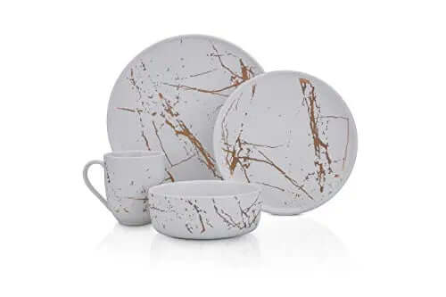 Stone Lain Dinnerware Modern Gold Splash 16-Piece Set, Serves 4 - White/Gold Stone Lain