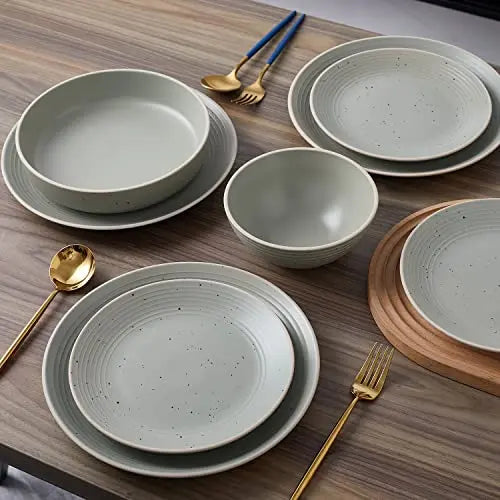 Stone Lain Lauren Stoneware Dinnerware 16-Piece Set - Green Stone Lain