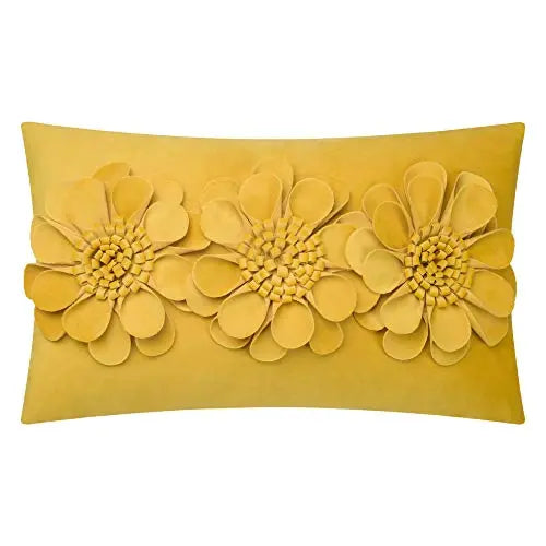 Sunflower Aesthetic Handmade 3D Flower Accent Throw Pillow Cover, 12"x20" - Yellow JWH