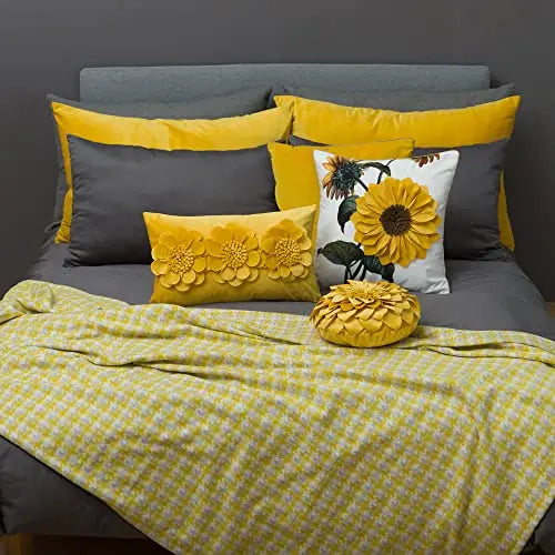 Sunflower Aesthetic Handmade 3D Flower Accent Throw Pillow Cover, 12"x20" - Yellow JWH