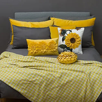 Sunflower Aesthetic Handmade 3D Flower Accent Throw Pillow Cover, 12"x20" - Yellow JWH