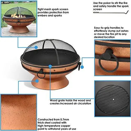 Sunnydaze Large Copper Finish Outdoor Fire Pit Bowl - 30 Inch Sunnydaze