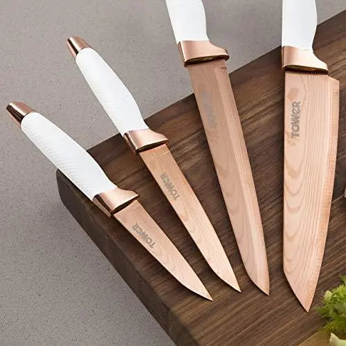 TOWER Kitchen Knives Set 5-PC Damascus Effect Acrylic Stand -Rose Gold –  Môdern Space Gallery
