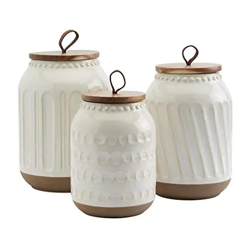 Tabletops Gallery Ceramic Canisters, 3-Piece Set - White Cream Tabletops Gallery Timeless Designs Since 1983