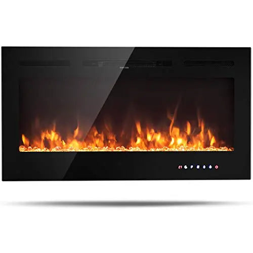 Tangkula 40" Electric Fireplace, in-Wall Recessed and Wall Mounted Fireplace Heater, Touch Screen Control Panel, 9 Flamer Color - Black Tangkula