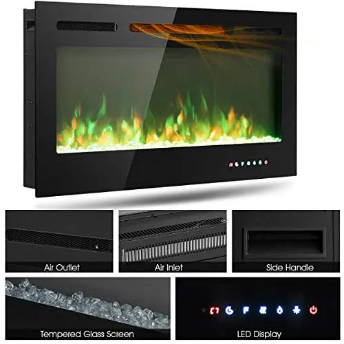 Tangkula 40" Electric Fireplace, in-Wall Recessed and Wall Mounted Fireplace Heater, Touch Screen Control Panel, 9 Flamer Color - Black Tangkula
