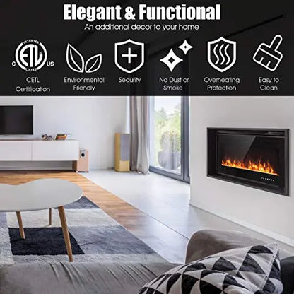 Tangkula 40" Electric Fireplace, in-Wall Recessed and Wall Mounted Fireplace Heater, Touch Screen Control Panel, 9 Flamer Color - Black Tangkula