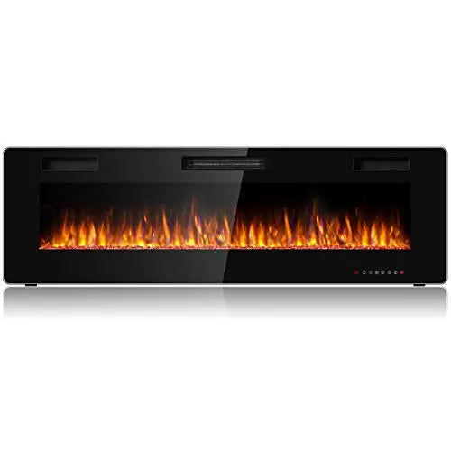 Tangkula 60" Recessed Electric Fireplace, Mounted Electric Heater - Black Tangkula