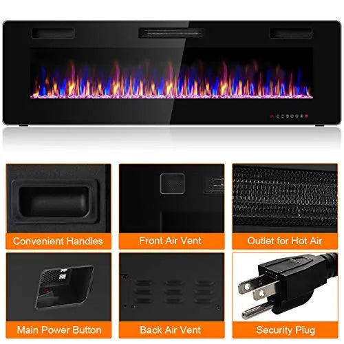 Tangkula 60" Recessed Electric Fireplace, Mounted Electric Heater - Black Tangkula