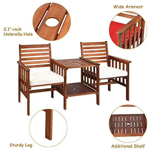 Tangkula Furniture | Outdoor Table and Chairs 3-PC Set - Brown/White Tangkula