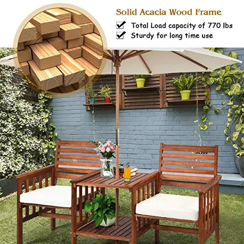 Tangkula Furniture | Outdoor Table and Chairs 3-PC Set - Brown/White Tangkula