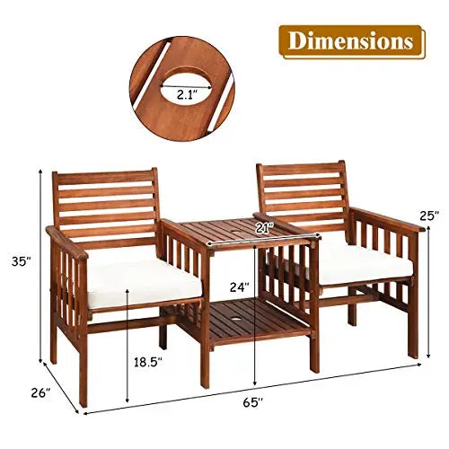 Tangkula Furniture | Outdoor Table and Chairs 3-PC Set - Brown/White Tangkula