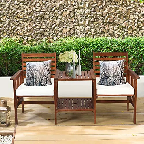 Tangkula Furniture | Outdoor Table and Chairs 3-PC Set - Brown/White Tangkula