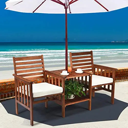 Tangkula Furniture | Outdoor Table and Chairs 3-PC Set - Brown/White Tangkula