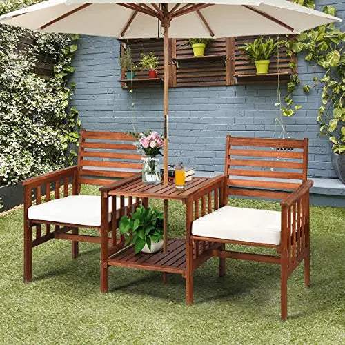 Tangkula Furniture | Outdoor Table and Chairs 3-PC Set - Brown/White Tangkula