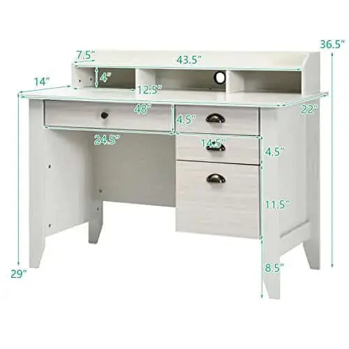 Tangkula Office Desk | Vintage Desk, Hutch, Drawers + Shelves - White Tangkula