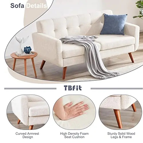 Tbfit Loveseat Sofa, 65" W, Modern Button Tufted Upholstered Sofa - Beige 