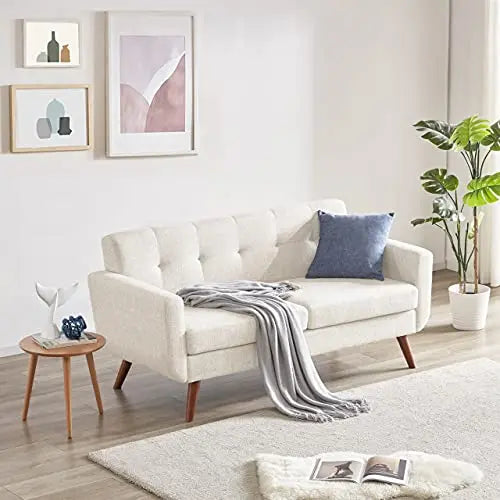Tbfit Loveseat Sofa, 65" W, Modern Button Tufted Upholstered Sofa - Beige 
