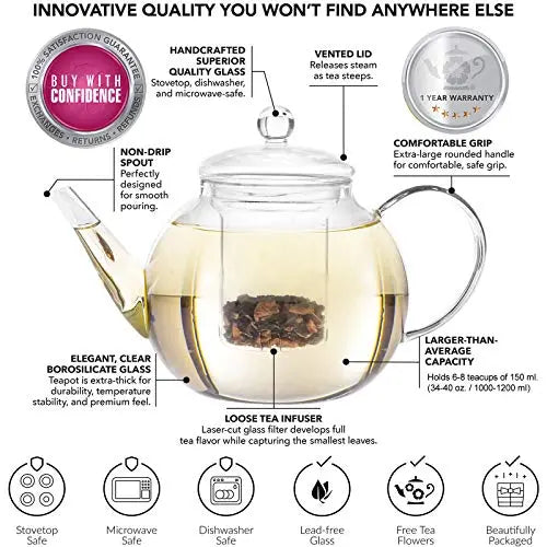 Teabloom Stovetop & Microwave Safe Glass Teapot Review: Insulated Double  Walled Cups & Teapot 