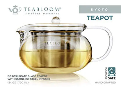 Teabloom Kyoto 2-in-1 Tea Kettle and Tea Maker  Stovetop Teapot with Removable Loose Tea Infuser - 24 oz / 700 ml Teabloom