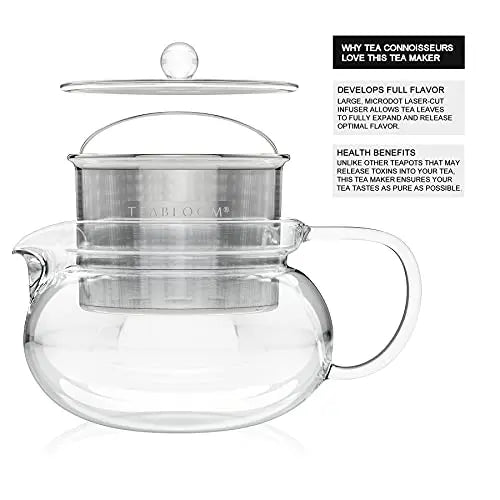 Teabloom Kyoto 2-in-1 Tea Kettle and Tea Maker  Stovetop Teapot with Removable Loose Tea Infuser - 24 oz / 700 ml Teabloom