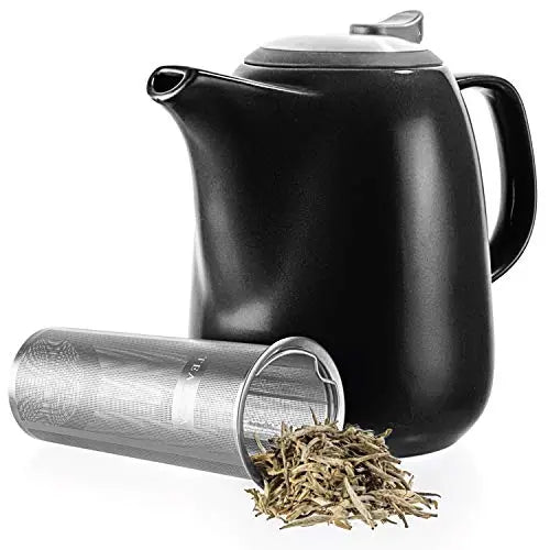 Tealyra Teapot | Large Ceramic Teapot With Extra-Fine Infuser, 47 OZ - Black Tealyra