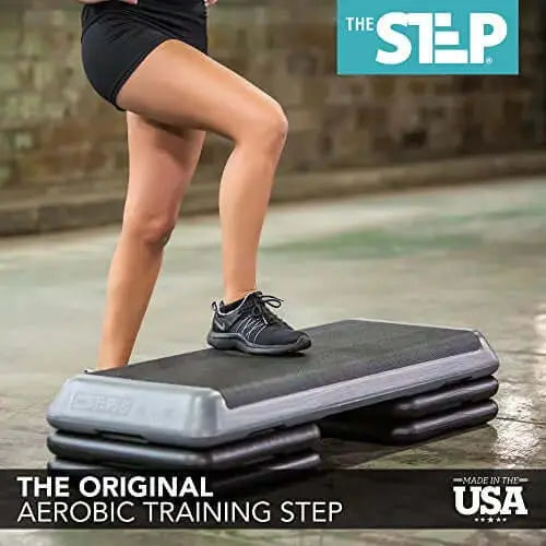 The Step Original Aerobic Stepper for Total Body Fitness, Health Club Size - Grey & Black Risers The Step