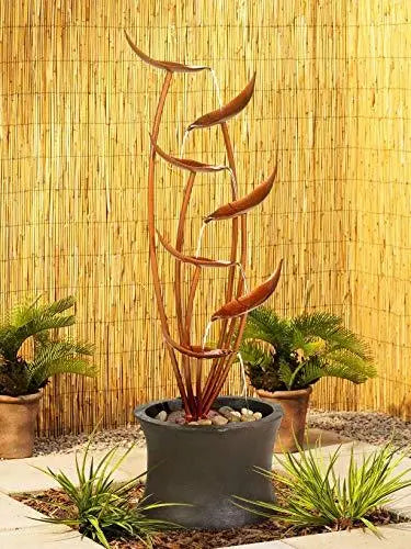 Tiered Copper Leaves Rustic Modern Outdoor Floor Water Fountain - 41" Universal Lighting and Decor