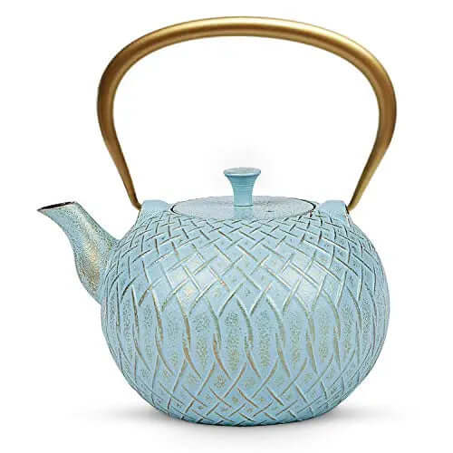 Toptier Japanese Cast Iron Tea Kettle with Infuser, 34oz - Turquoise