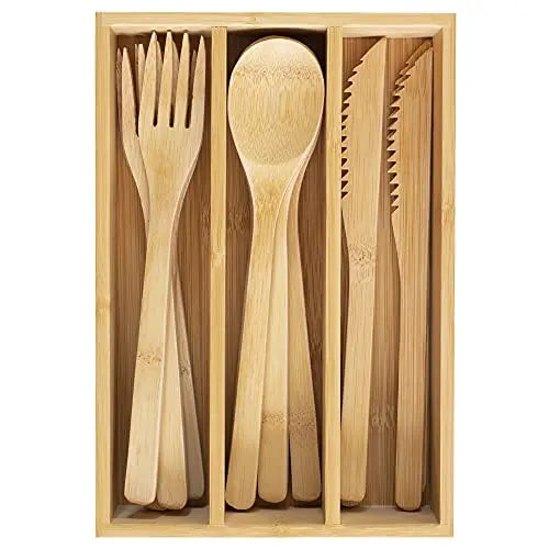 Totally Bamboo 12-Piece Reusable Bamboo Flatware Set with Portable Storage Case - Natural Totally Bamboo