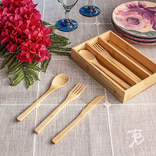 Totally Bamboo 12-Piece Reusable Bamboo Flatware Set with Portable Storage Case - Natural Totally Bamboo