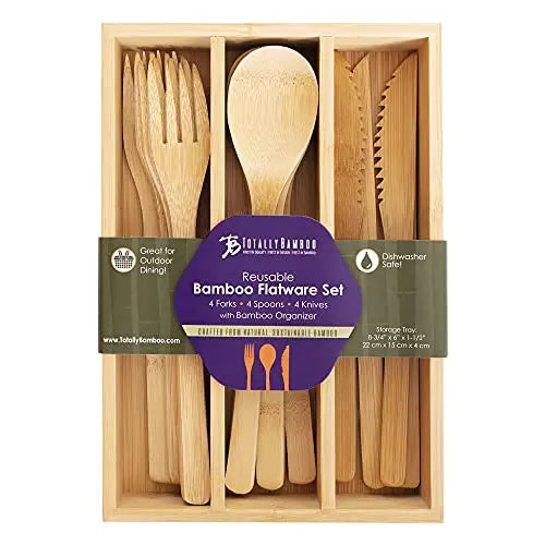 Totally Bamboo 12-Piece Reusable Bamboo Flatware Set with Portable Storage Case - Natural Totally Bamboo