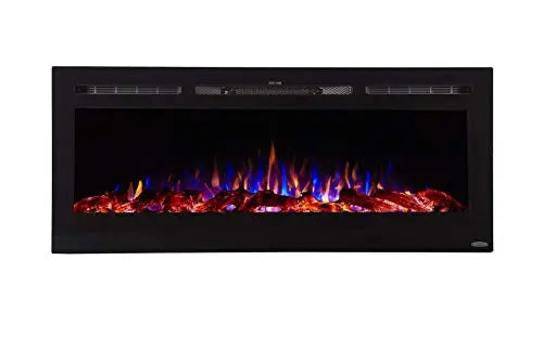 Touchstone Sideline Electric Fireplace 50" Wide - in Wall Recessed - 5 Flame Settings, 3 Color Flame  - Black Touchstone