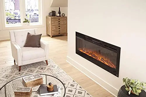 Touchstone Sideline Electric Fireplace 50" Wide - in Wall Recessed - 5 Flame Settings, 3 Color Flame  - Black Touchstone