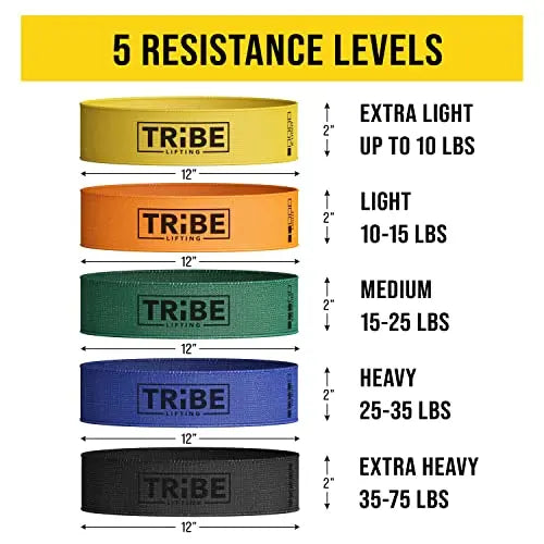 Tribe Lifting Fabric Resistance Bands Women and Men | Booty Thigh Workout Glute Bands - 5 Levels Tribe Lifting