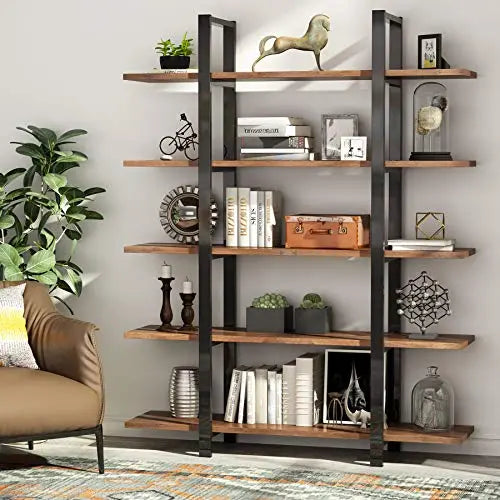 Tribesigns 5-Tier Bookshelf | Industrial Bookcase 72" - Retro Brown Tribesigns