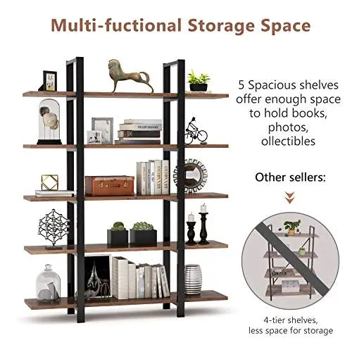 Tribesigns 5-Tier Bookshelf | Industrial Bookcase 72" - Retro Brown Tribesigns