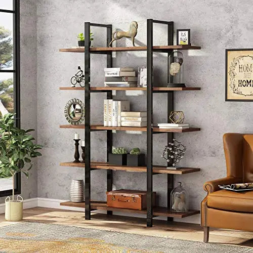 Tribesigns 5-Tier Bookshelf | Industrial Bookcase 72" - Retro Brown Tribesigns