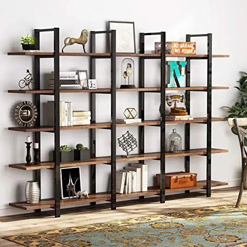 Tribesigns 5-Tier Bookshelf | Industrial Bookcase 72" - Retro Brown Tribesigns