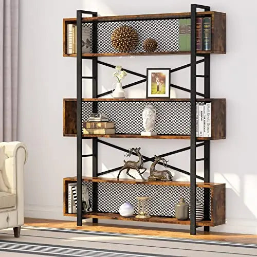 Tribesigns 5 Tier Bookshelf with Metal Wire, 71" - Rustic Brown Tribesigns
