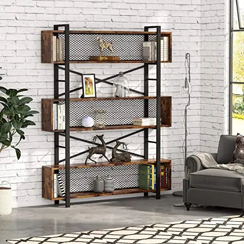 Tribesigns 5 Tier Bookshelf with Metal Wire, 71" - Rustic Brown Tribesigns