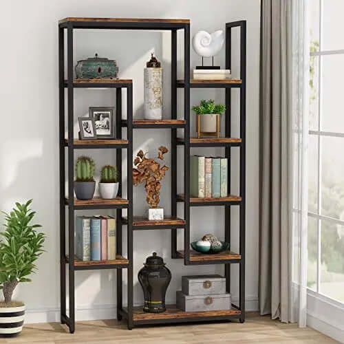Tribesigns 6 Tier Bookshelf | Vintage Industrial Bookcase, 70" - Brown Tribesigns