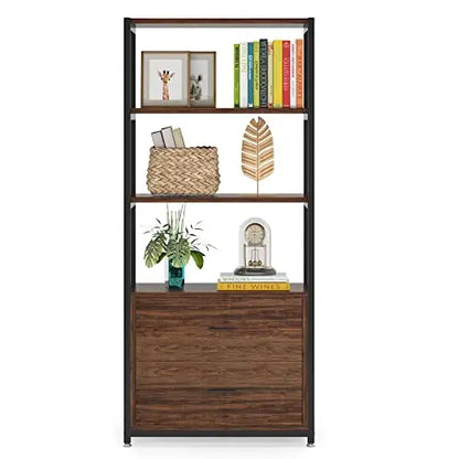 Tribesigns Bookcase | 4-Tier Rustic Bookshelf with 2 Drawers - Brown Tribesigns