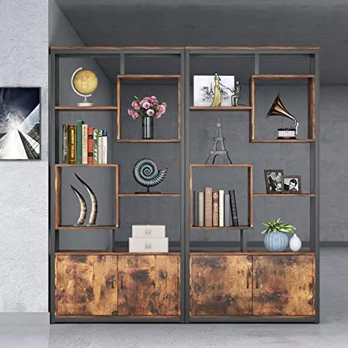 Tribesigns Bookcase with Doors, 4-Tier Industrial Bookshelf - Rustic Tribesigns