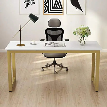 Tribesigns Computer Desk, 63" | Large Office Desk - White Gold Tribesigns