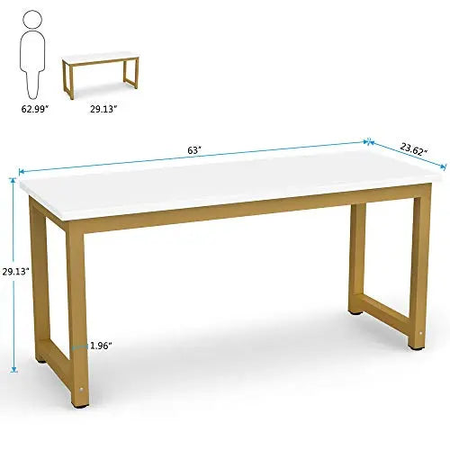 Tribesigns Computer Desk, 63" | Large Office Desk - White Gold Tribesigns