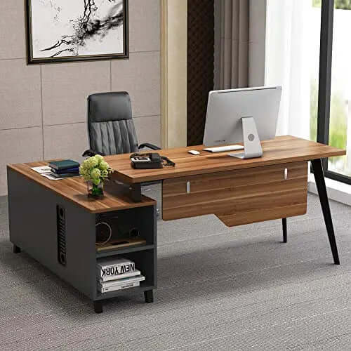 Tribesigns Executive Desk L-Shaped 55" with File Cabinet - Dark Walnut Tribesigns