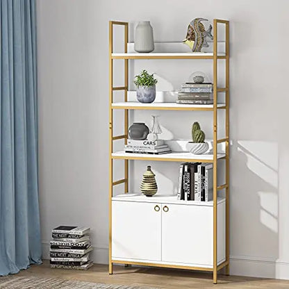 Tribesigns Gold Bookcase, 4-Tier White Etagere Bookshelf - Gold Tribesigns